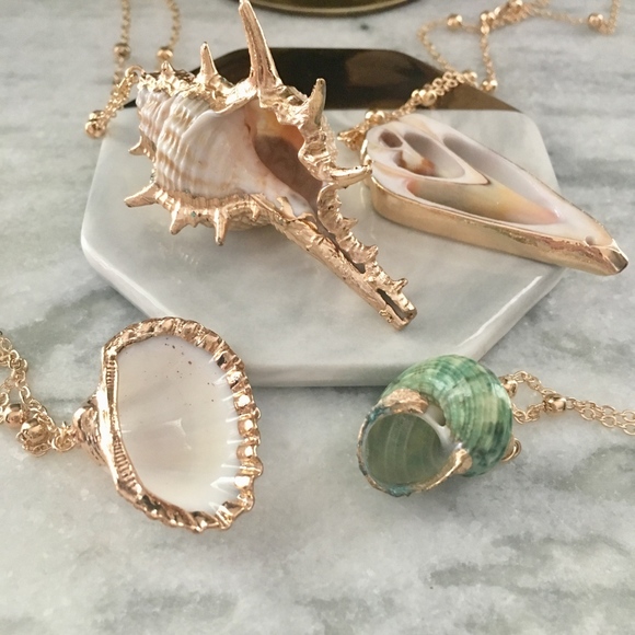 Gold Dipped Seashell Beaded Gold Pendant Necklace - Picture 6 of 8